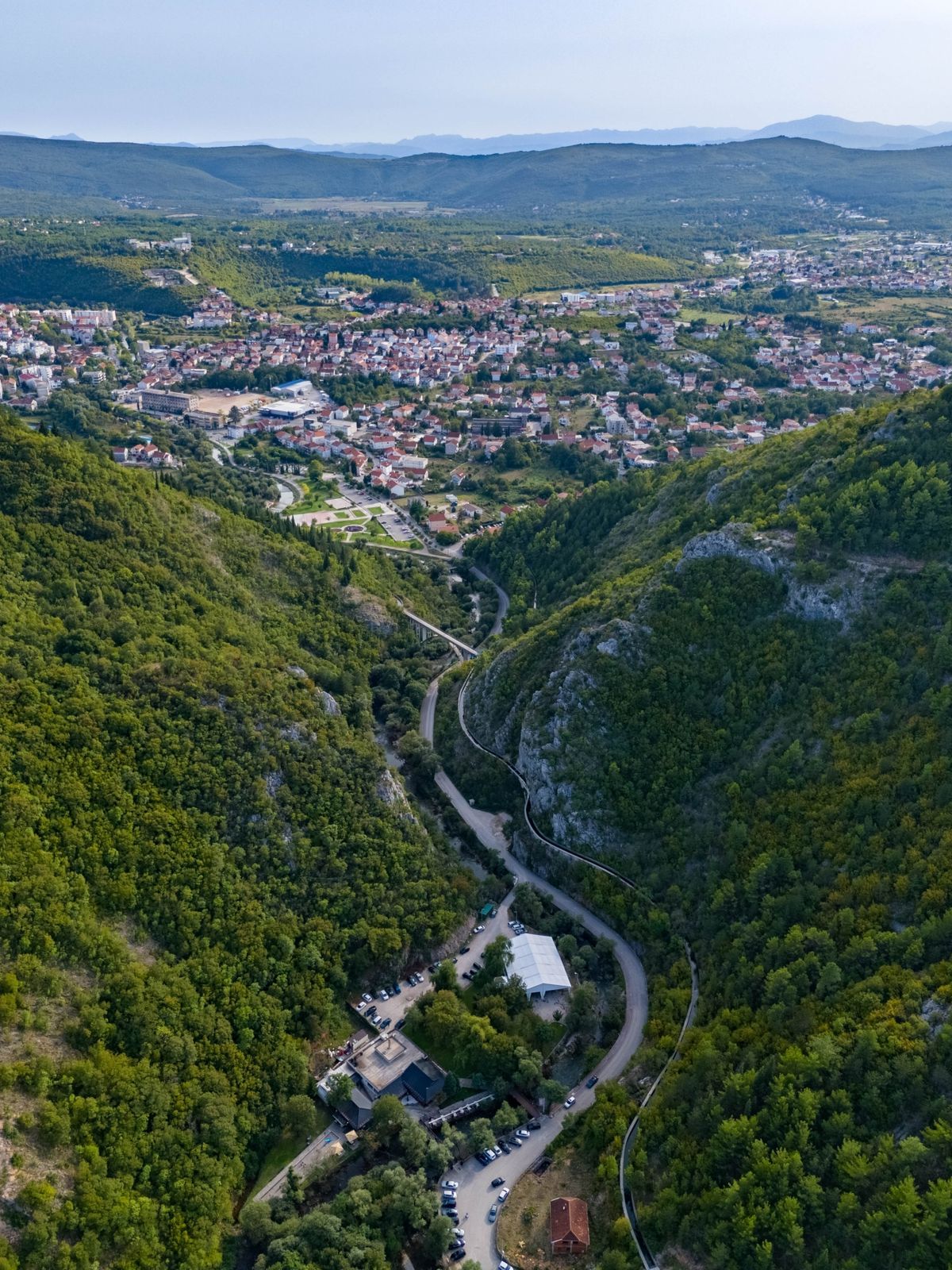 Spectacular aerial view of the mountain cliffs surrounding the restaurant